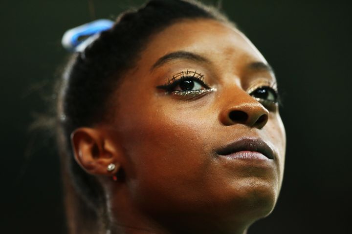 Simone Biles of the United States looks on during the Women's Individual All Around Final at the 2016 Rio Olympics.