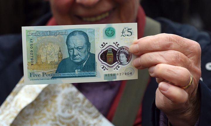 The new polymer 5 pound Sterling note.