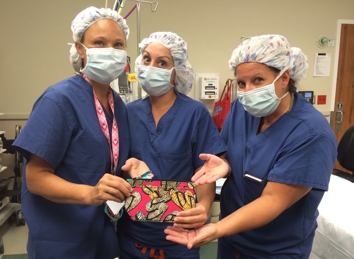 From left to right: OR Nurses Courtney Schuber, Lisa Maffei, and Laura Malave