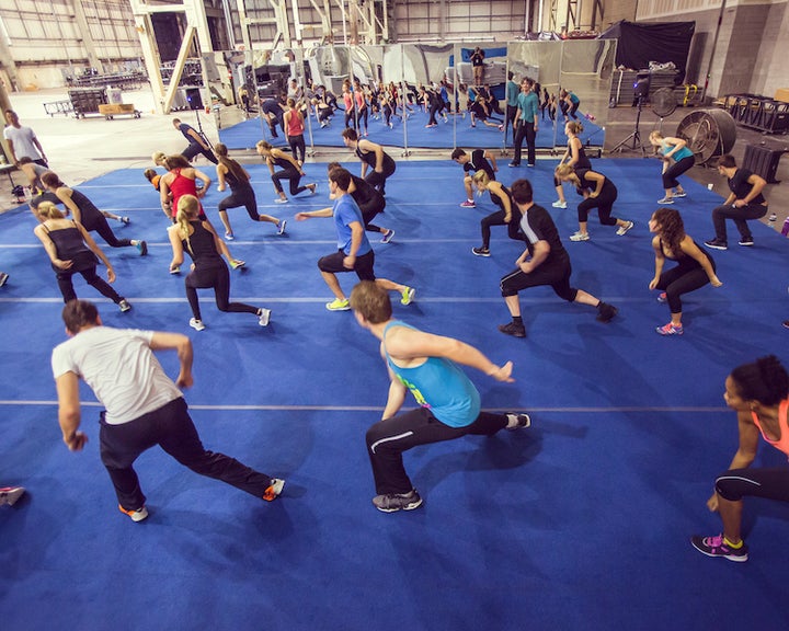 Cast warming up before hitting the ice for rehearsals