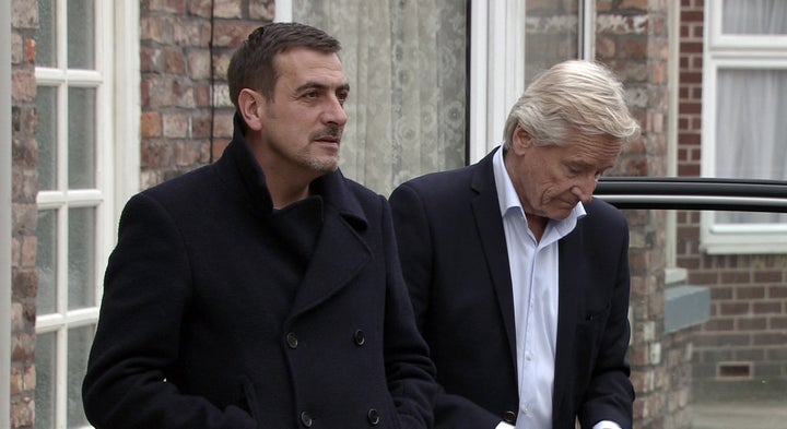 Chris Gascoygne and William Roache as Peter and Ken Barlow