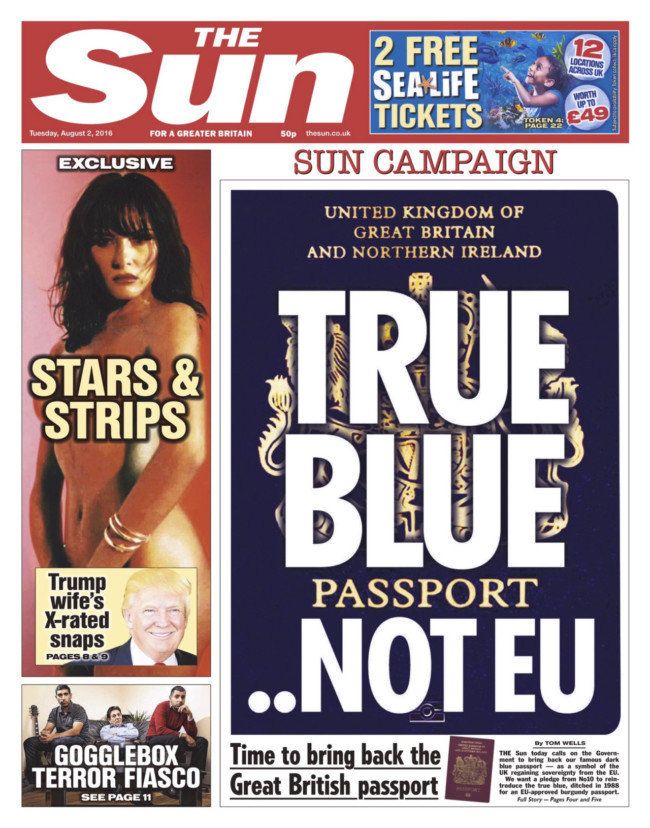 The Sun dedicated an entire front page to its campaign on August 2