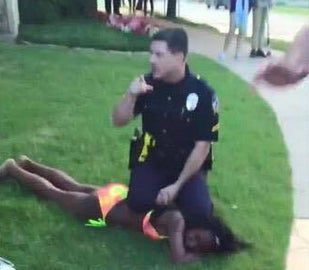 Former Police Officer Eric Casebolt slams 14-year-old unarmed female teen to the ground during a response to a public disturbance call at a pool party in McKinney, Texas on June 5, 2015. Casebolt resigned after being told by his chief that his actions were "out of control" and "indefensible." Casebolt was never charged with any crime.