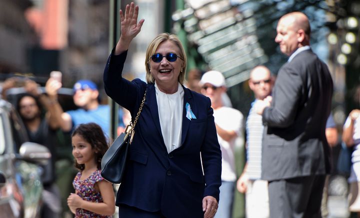 Democratic nominee Hillary Clinton leaves her daughter's apartment after resting on Sept. 11.