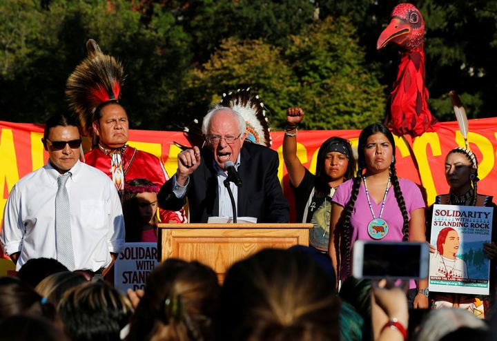 Sen. Bernie Sanders (I-Vt.) speaks at a rally to call on President Barack Obama to stop the Dakota Access Pipeline, in front of the White House on Tuesday.