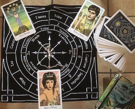 6 of Pentacles, Prince of Swords, Queen of Wands