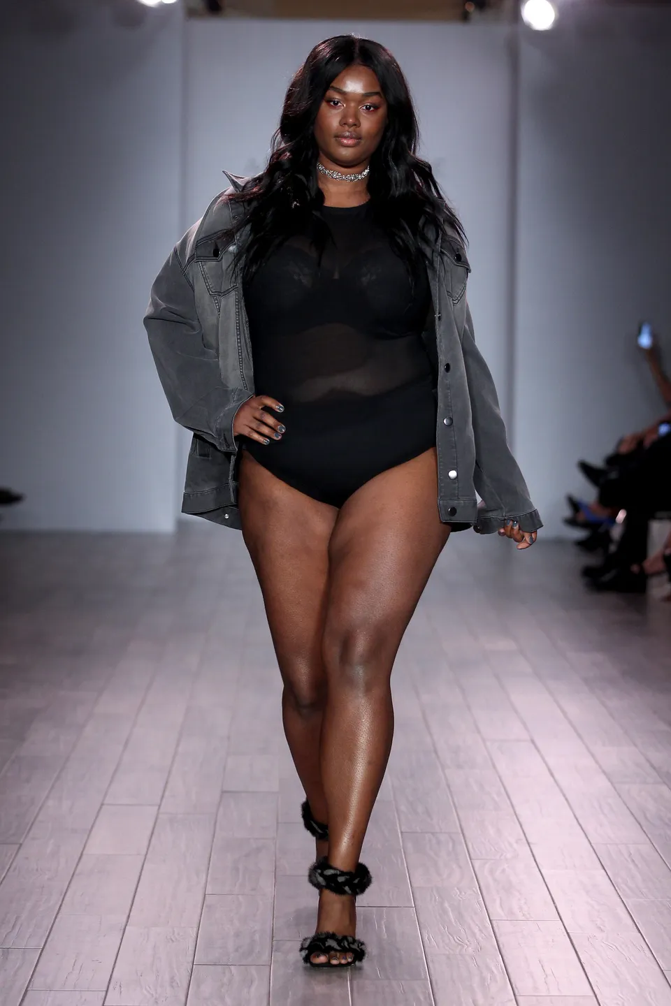 Plus-size model Ashley Graham showcases her curves in black lace underwear  on the runway at New York Fashion - Mirror Online
