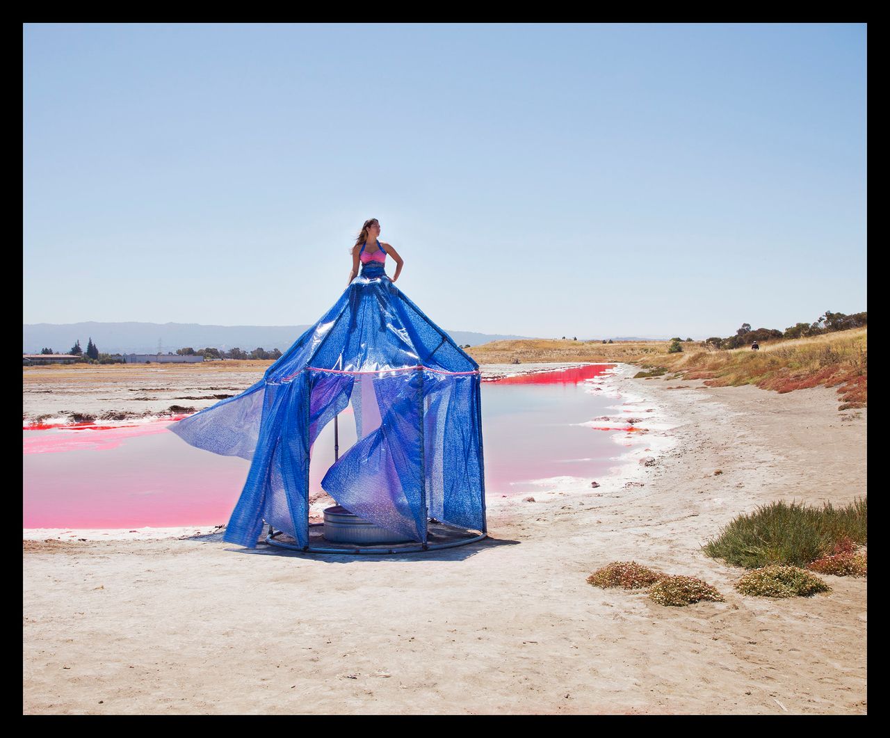 "Salty Water, South Bay Salt Flats Dress Tent," Installed in an area of salt ponds and wetlands near Redwood City, California, 2010.