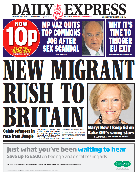 <strong>The Daily Express front page on September 7</strong>