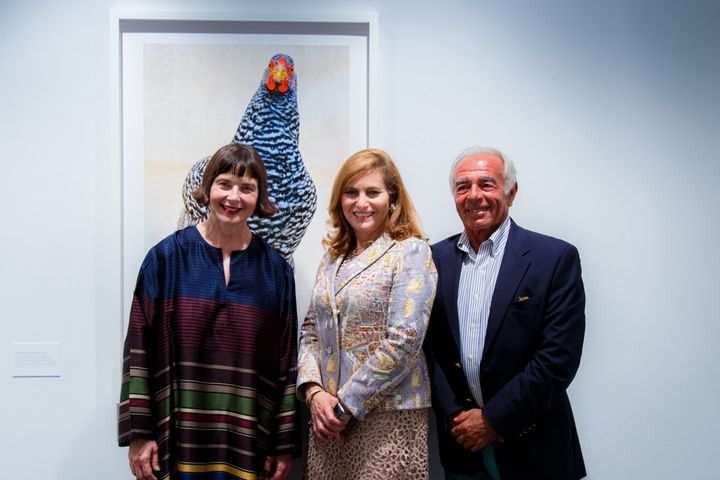 Isabella Rossellini, Hunter College President Jennifer J. Raab, and famed photographer Patrice Casanova, celebrate at a reception to mark the closing of the exhibit Fowl Play: Isabella Rossellini's Heritage Breed Chickens. The project was initiated by the actress, who is a graduate student in Animal Behavior and Conservation at Hunter College, and features photos of her chickens that she raises on her farm in Long Island. The photos, taken by Mr. Casanova, document their progression from fledglings to full-grown birds, illuminating the great diversity and history of Heritage breeds. 