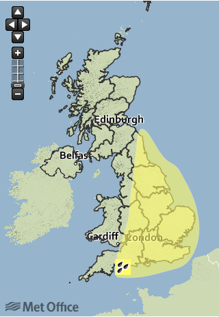 <strong>The yellow sections show where weather warnings are in place</strong>
