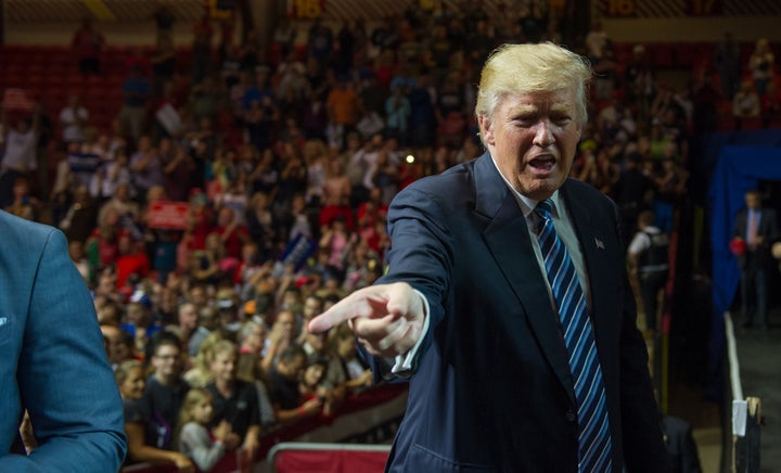 Donald Trump greets supporters during a campaign rally at the Canton Memorial Civic Center on September 14, 2016 in Canton, Ohio.