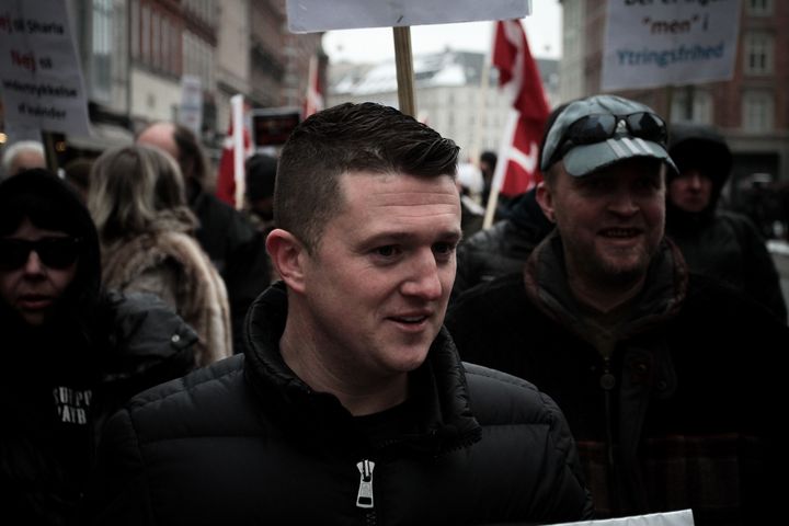 Tommy Robinson leads a Pegida protest in Copenhagen in 2015