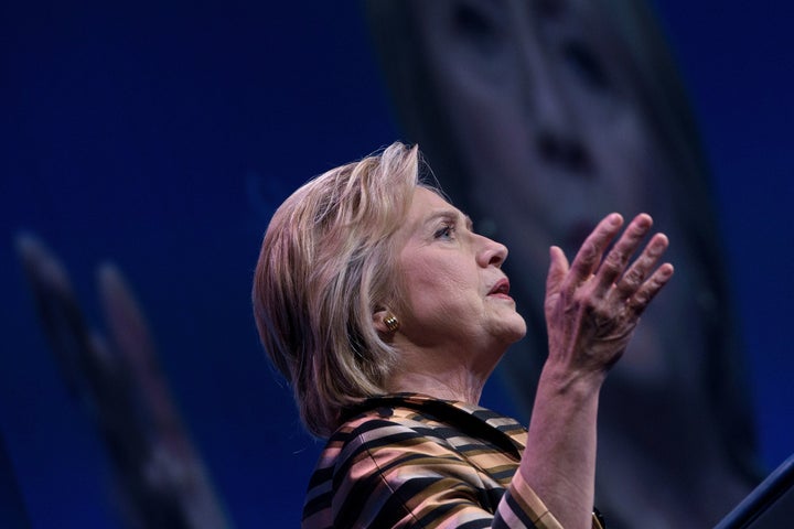 Democratic presidential nominee Hillary Clinton speaks during the Congressional Hispanic Caucus Gala.