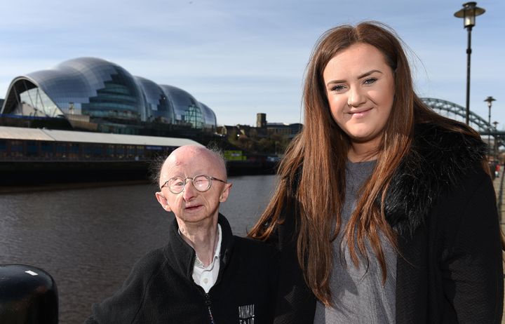 <strong>Alan Barnes stands on Newcastle Quayside, Newcastle, with Katie Cutler, last year</strong>