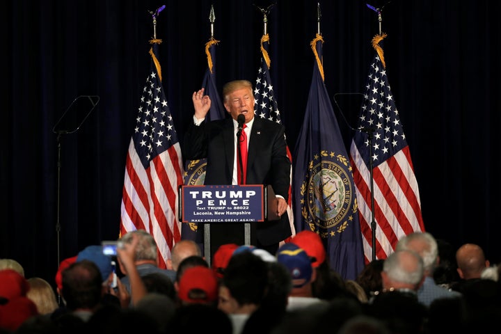 Republican presidential nominee Donald Trump speaks at a campaign rally in Laconia, New Hampshire, U.S., September 15, 2016