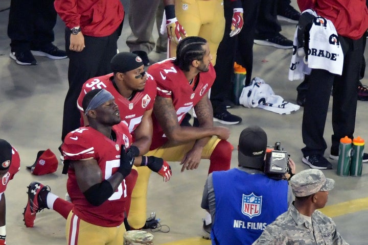 A high school football team in San Francisco joined 49ers players in kneeling for the national anthem -- a protest against police brutality and the oppression of black people in the U.S.