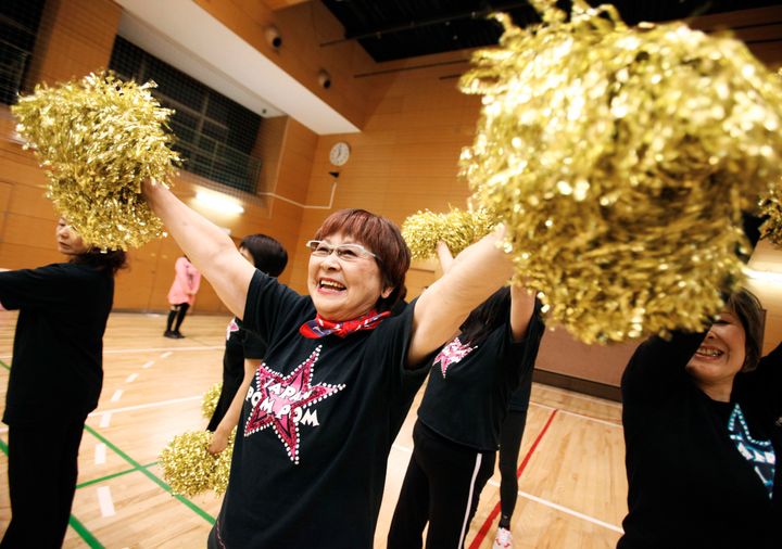Fumie Takino, 84, has led a troupe for 20 years of Japanese cheerleaders whose average age is 70. You must be at least 55 to join.
