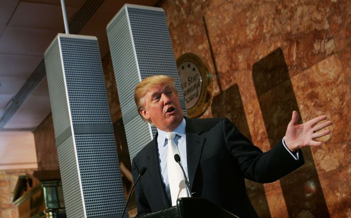Real estate developer Donald Trump speaks during a news conference presenting a model of a proposed design for the rebuilding of the World Trade Center site May 18, 2005 in New York City.