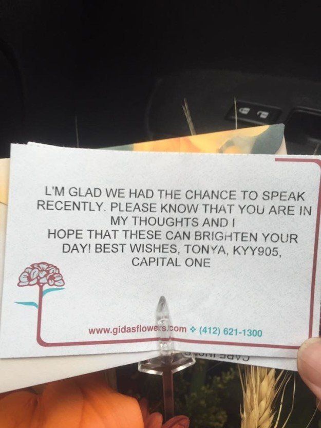 The note Tonya KYY905 included in the flower delivery to Grady.