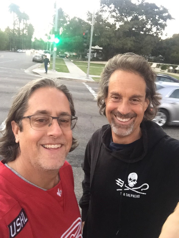 The Earth Doctor and Jason Halter strategizing on their upcoming books. Beverly Hills, Calif.