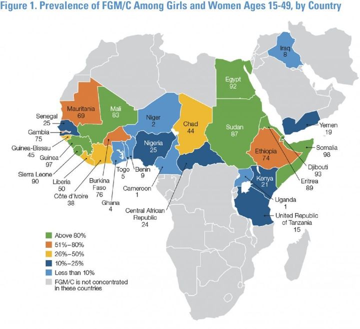 Prevalence of FGM is declining in 14 out of 29 countries where data is available.