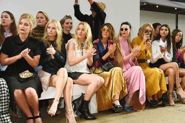 (L to R) Lady Kitty Spencer, Lottie Moss, Ellie Goulding, Hikari Yokoyama, Erin O'Connor, Arizona Muse, Neelam Gill and Serayah McNeill.