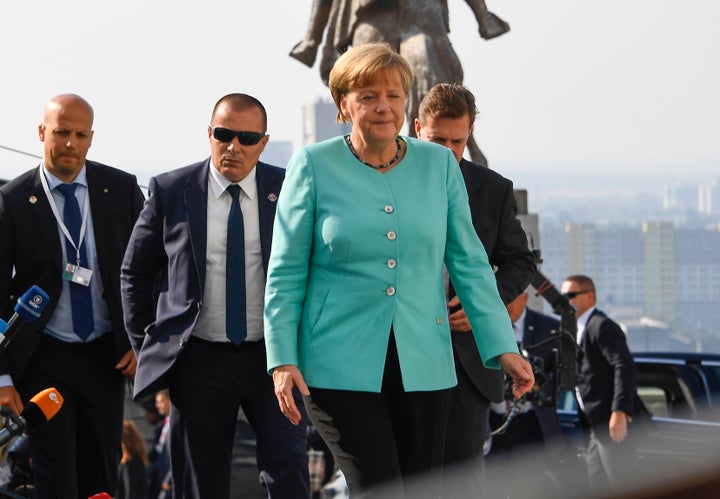Germany's Chancellor Angela Merkel arrives for the informal EU summit at the Bratislava Castle in the Slovak capital on Septe