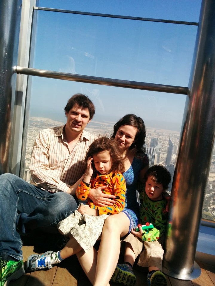 Paul and Caroline King with their two children Winston and Henry in Dubai.