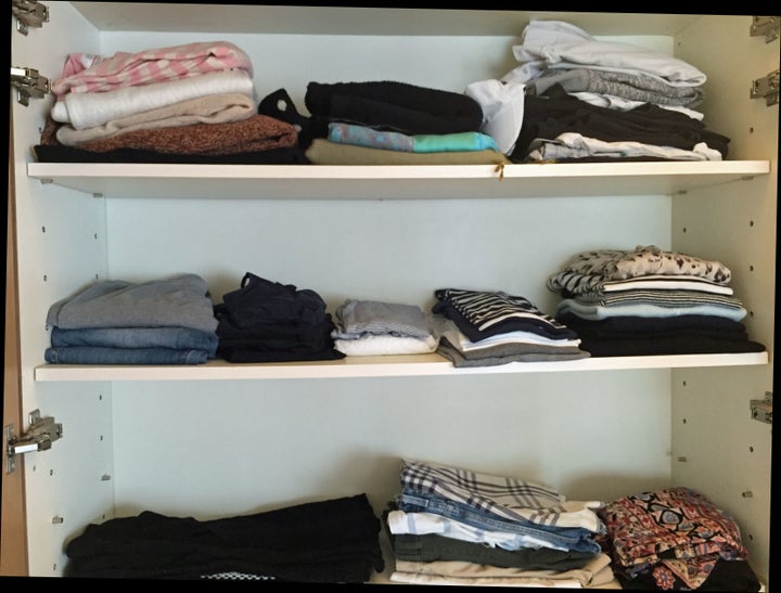 My shelves, which still include more clothes than I need.