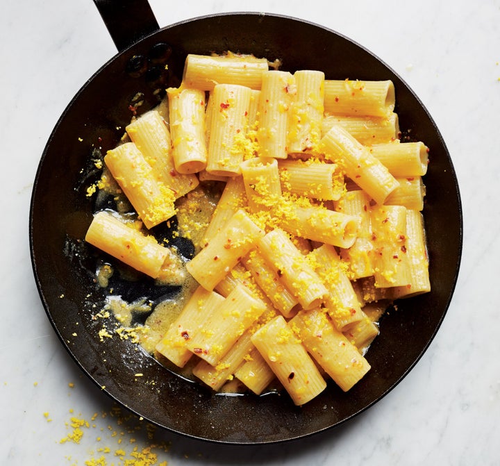 Hit that pre-made pasta with a little chile pesto and grated egg.