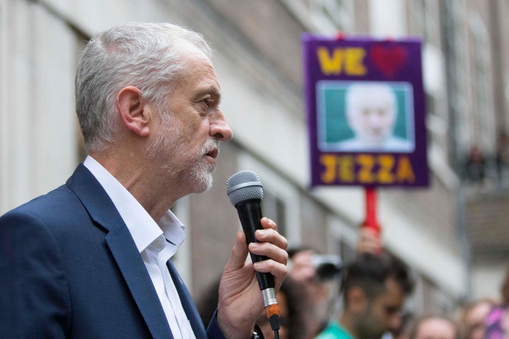 Corbyn speaking at a Momentum event at the School of Oriental and African Studies (SOAS).