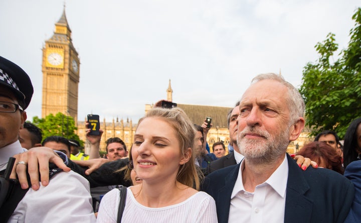 Corbyn arrives to speak in Parliament Square.