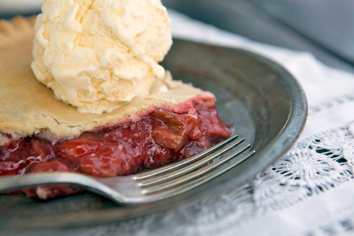 A piece of strawberry-rhubarb pie a la mode from Sumner