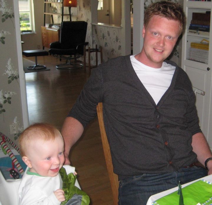 Niklas Bertilsson from Jönköping, Sweden, with his youngest son, Simon, before the accident. 