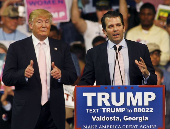 Donald Trump Jr (right) was slammed for comparing Syrian refugees to Skittles. 