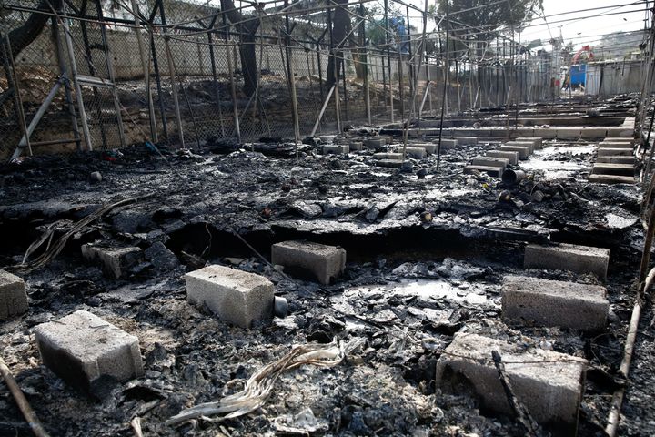 Moria lies in ruins after a night of riots and an inferno that destroyed much of the camp.&nbsp;