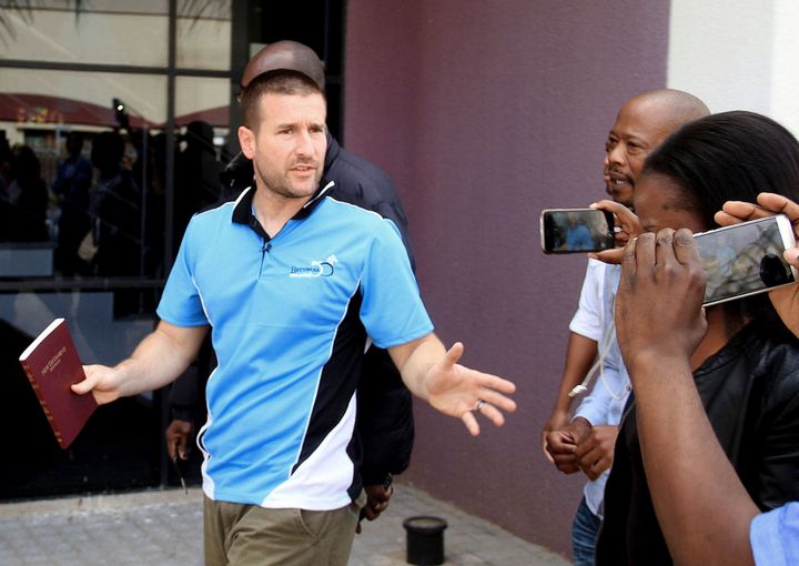 Controversial U.S. Pastor Steven Anderson reacts as he leaves the Botswana Department of immigration on Sept. 20. 