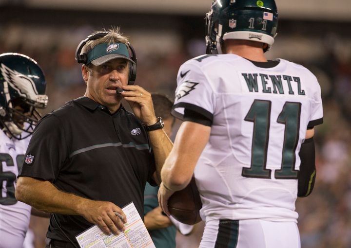 Head coach Doug Pederson says of Wentz's command: "It’s something a nine-, 10-year veteran would do. It’s showing his maturity and the ability that he has to play quarterback."