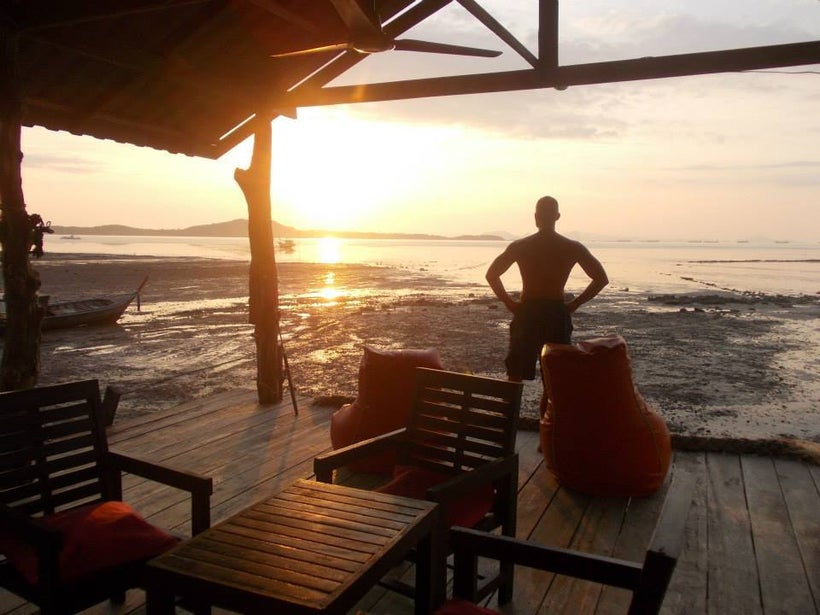 Me enjoying a gorgeous sunset from the back porch/dock in Koh Lanta, Thailand. 2014.