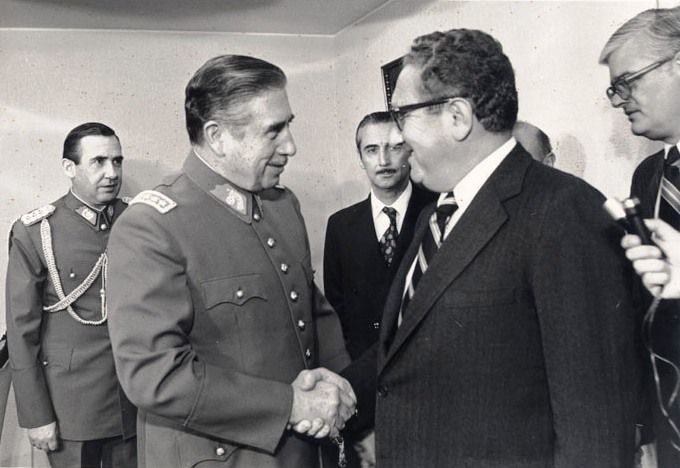 Henry Kissinger meets with Augusto Pinochet in Chile, June 1976.
