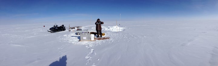 The ice was drilled in Greenland before being transported back to the lab for analysis.