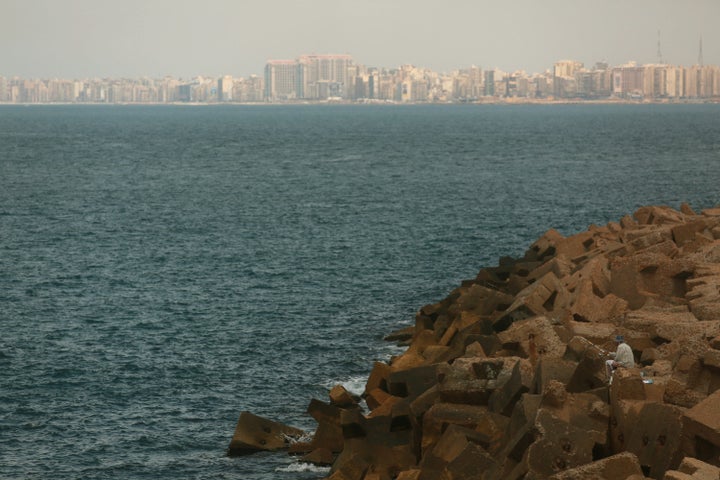 At least 29 people died after a migrant boat capsized off the coast of Egypt. Pictured here, the Egyptian coastline of the Me