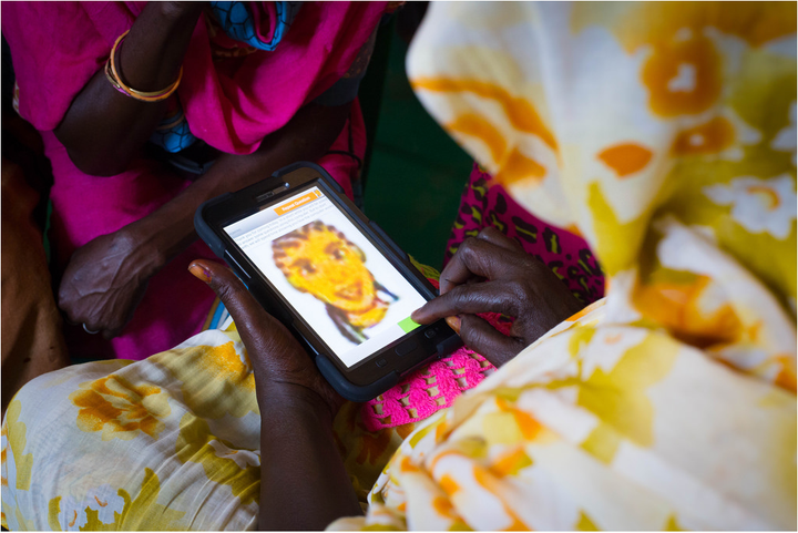 One of our studies uses ACASI technology, where adolescent girls listen to survey questions on headphones and then indicate their response to the question on a touchscreen. Here are our interviewers practicing with the technology. Ethiopia, July 2016.