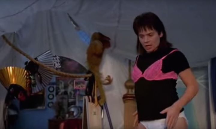 Mike Myers' parody of "Happy Birthday, Mr. President" in Wayne's World, performed while wearing tighty whities and his girlfriend's lacy bra, is teenage-boy humor at its finest.