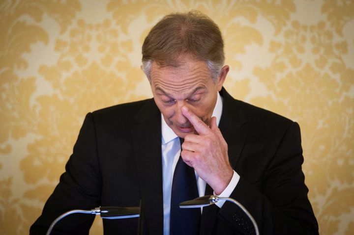 Tony Blair wipes a tear at his Chilcot press conference