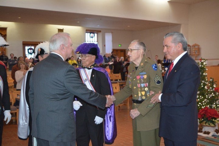 The 95-year-old is getting help from his friend Gil Martinez (right).