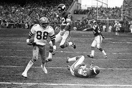 Drew Pearson caught the original Hail Mary, a 50-yard touchdown pass from Roger Staubach in a 1975 playoff upset over the Minnesota Vikings.