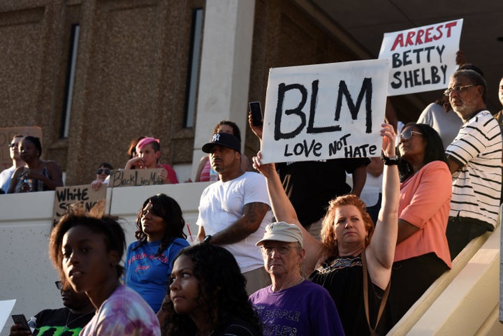 Protesters calling for the arrest of Officer Betty Shelby, who shot dead unarmed motorist Terence Crutcher.