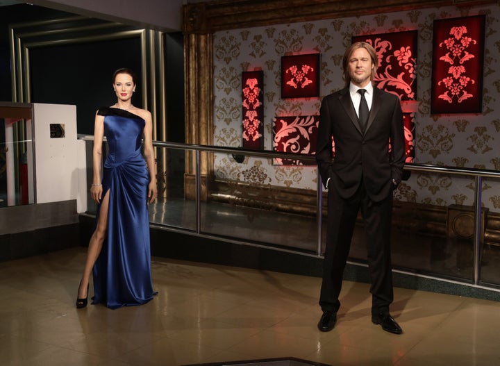 The wax figures of Brad Pitt and Angelina Jolie after they were moved apart at Madame Tussauds London.